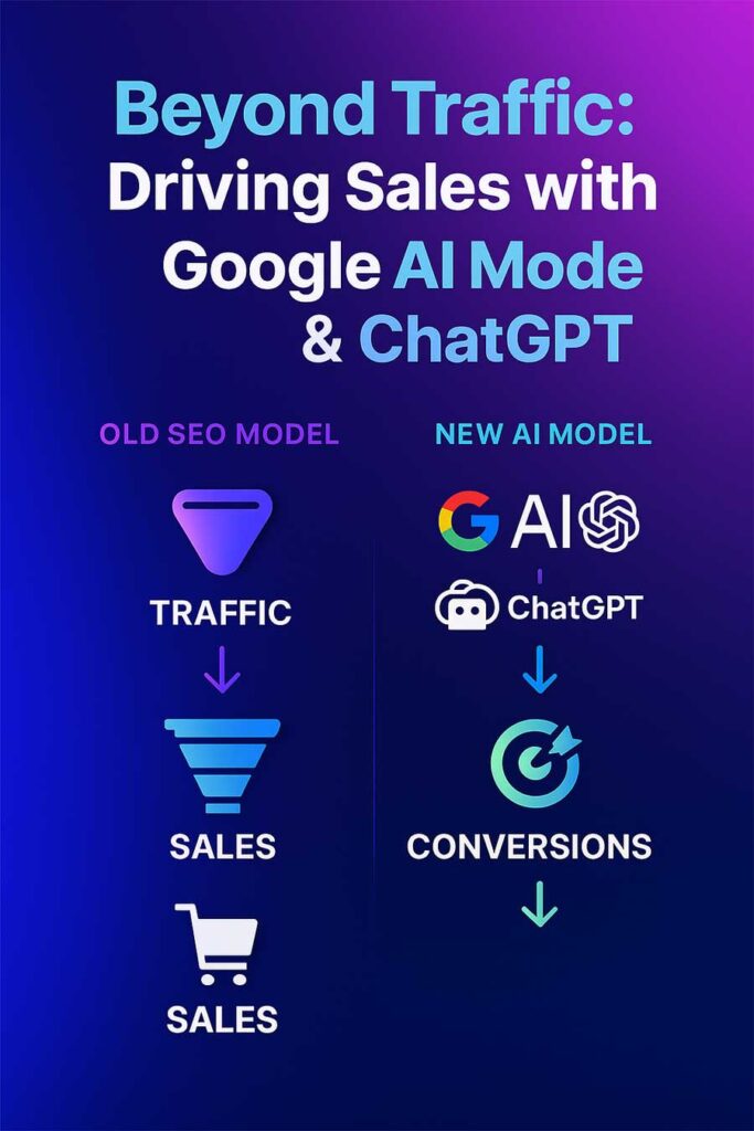 Google AI Mode SEO, ChatGPT marketing strategies, AI search optimization, drive sales with AI, Google AI search 2025, AI-powered SEO, ChatGPT e-commerce, beyond website traffic