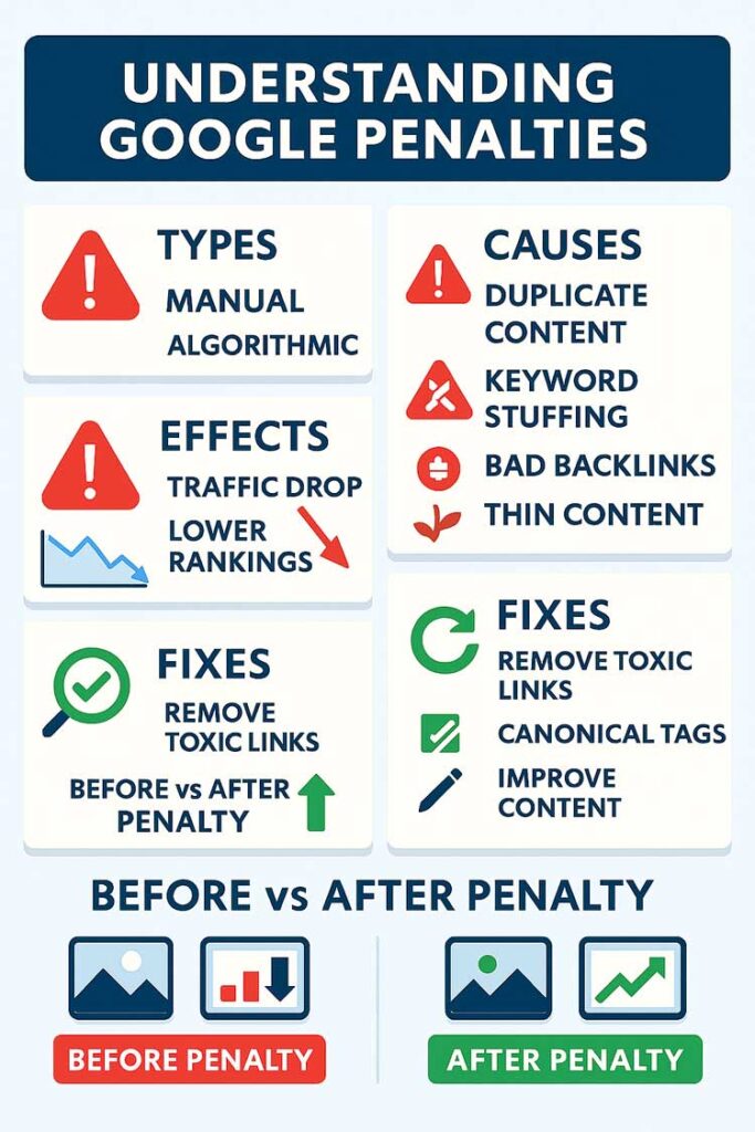 Google penalty SEO, what is Google penalty, Google manual penalty, Google algorithm penalty, recover from Google penalty, Google penalty checker, SEO ranking penalty, Google SEO mistakes