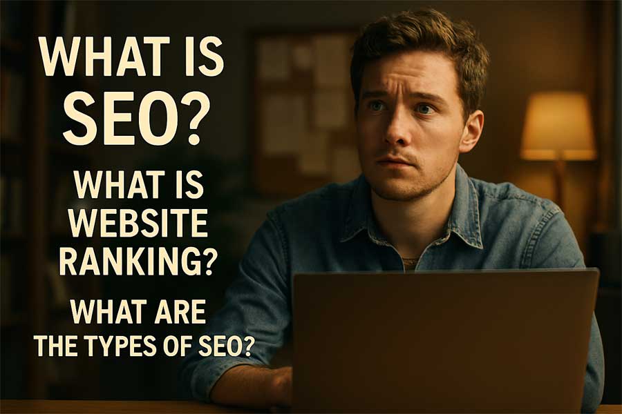 what is seo, website ranking explained, types of seo, on page seo, off page seo, technical seo, how search engines rank websites, seo beginners guide, seo tools free