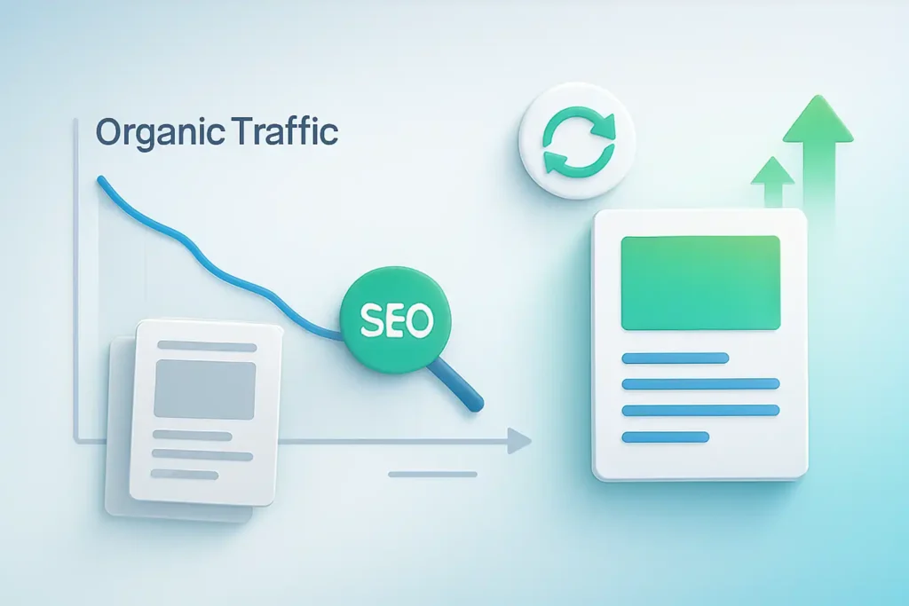 what is content decay, seo content decay, fix declining website content, how to update old blog posts, identify content decay seo, content decay causes and solutions, declining organic traffic fix, content refresh strategy