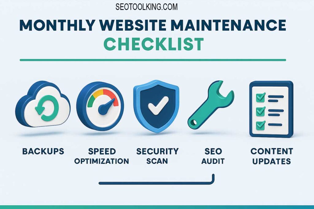 website maintenance checklist, monthly website maintenance, SEO website maintenance, website security audit, website speed optimization, technical SEO checklist, fix broken links, WordPress maintenance tips, site updates